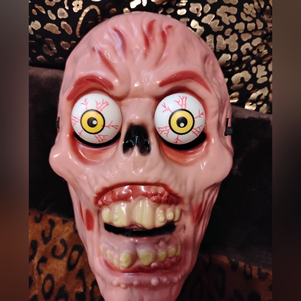 Pink Zombie Mask with Bulging Wiggly Eyes